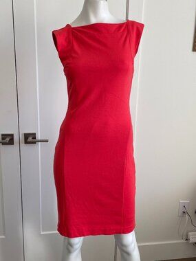 Mango Suit Slvless Square Neck Lined Fitted Summer Dress Deep Coral Sz XS/S